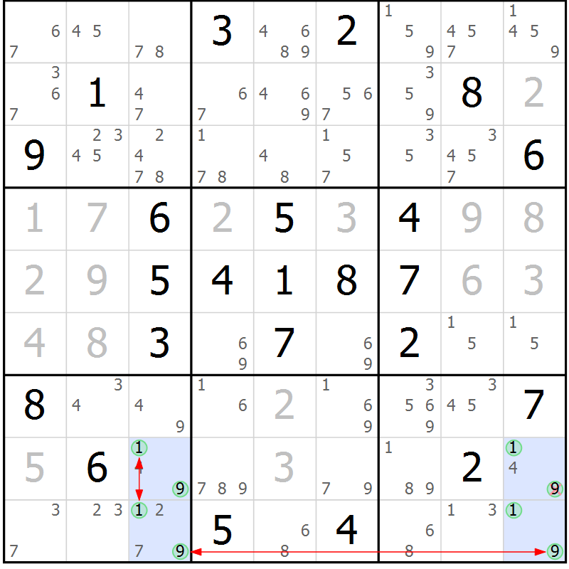 Position des candidats pour la solution de la Gr 69 page 72 du magazine de sudoku Suprême n° 024