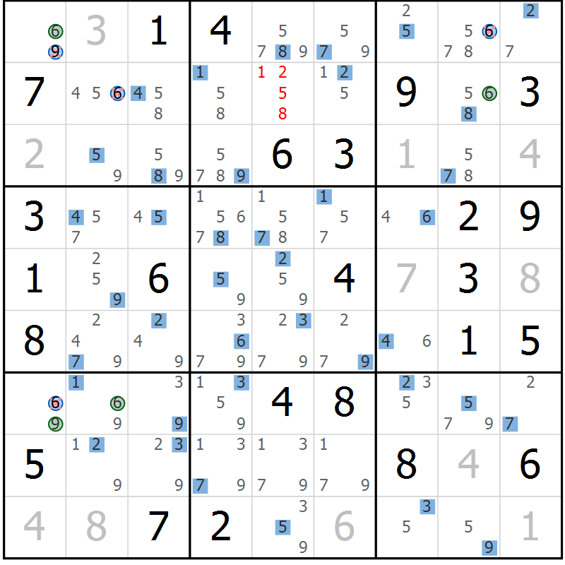 Position des candidats pour la solution de la Gr 70 page 73 du magazine de sudoku Suprême n° 024