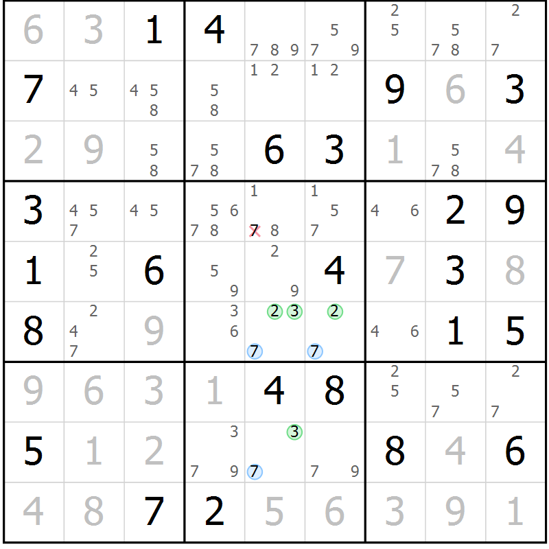Position des candidats pour la solution de la Gr 70 page 73 du magazine de sudoku Suprême n° 024