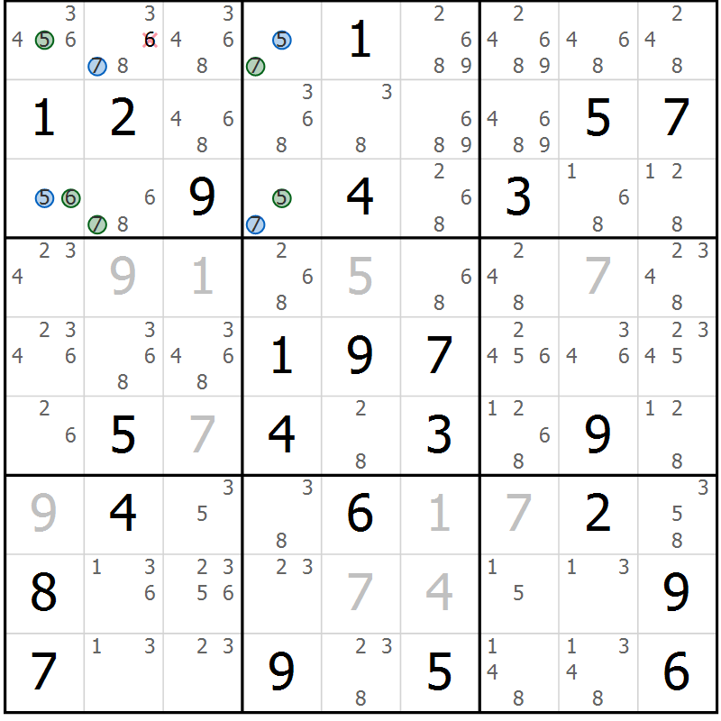 Position des candidats pour la solution de la Gr 71 page 74 du magazine de sudoku Suprême n° 024