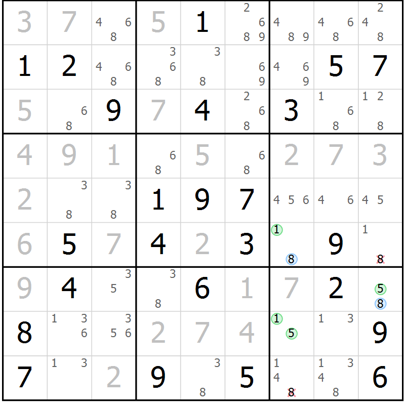 Position des candidats pour la solution de la Gr 71 page 74 du magazine de sudoku Suprême n° 024