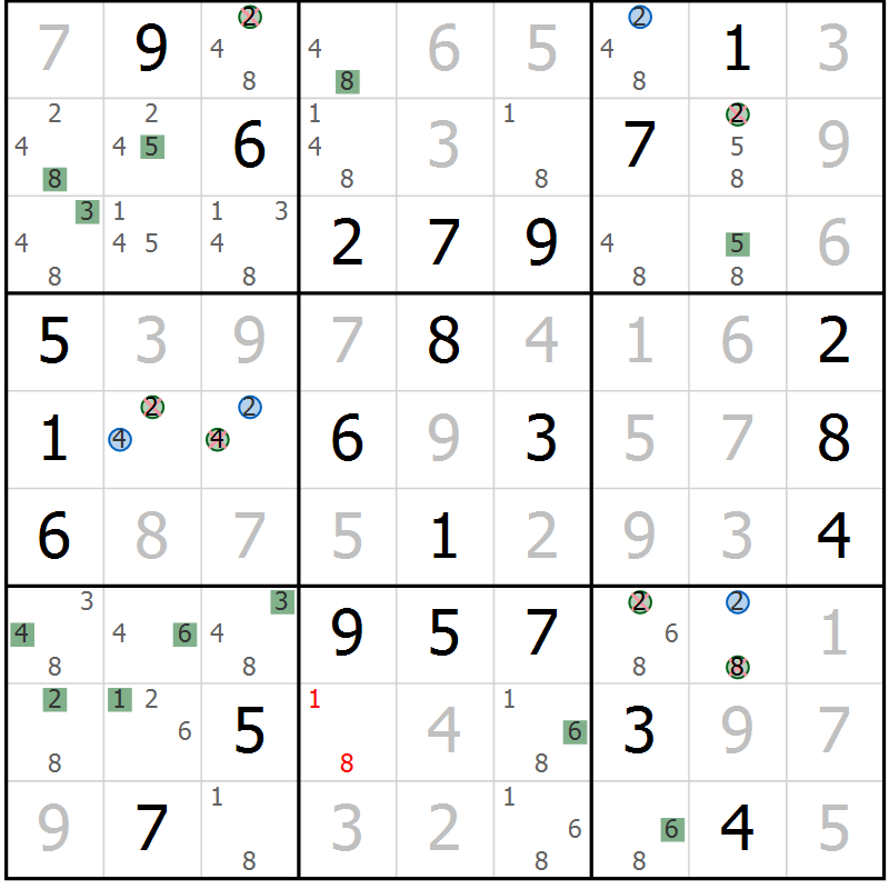 Position des candidats pour la solution de la Gr 72 page 75 du magazine de sudoku Suprême n° 024