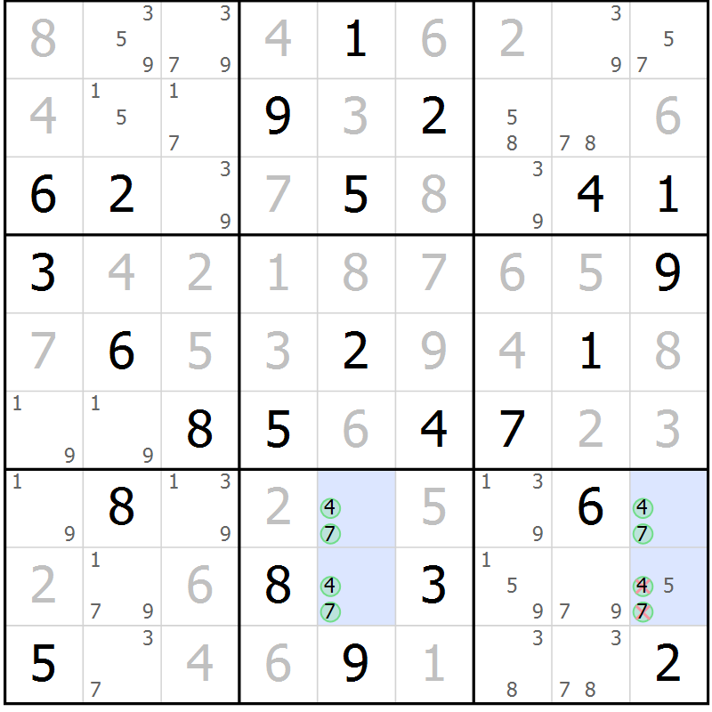 Position des candidats pour la solution de la Gr 73 page 76 du magazine de sudoku Suprême n° 024