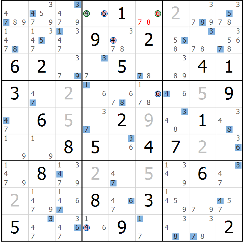 Position des candidats pour la solution de la Gr 73 page 76 du magazine de sudoku Suprême n° 024