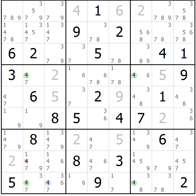 Position des candidats pour la solution de la Gr 73 page 76 du magazine de sudoku Suprême n° 024