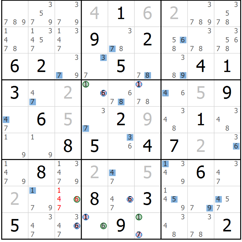 Position des candidats pour la solution de la Gr 73 page 76 du magazine de sudoku Suprême n° 024