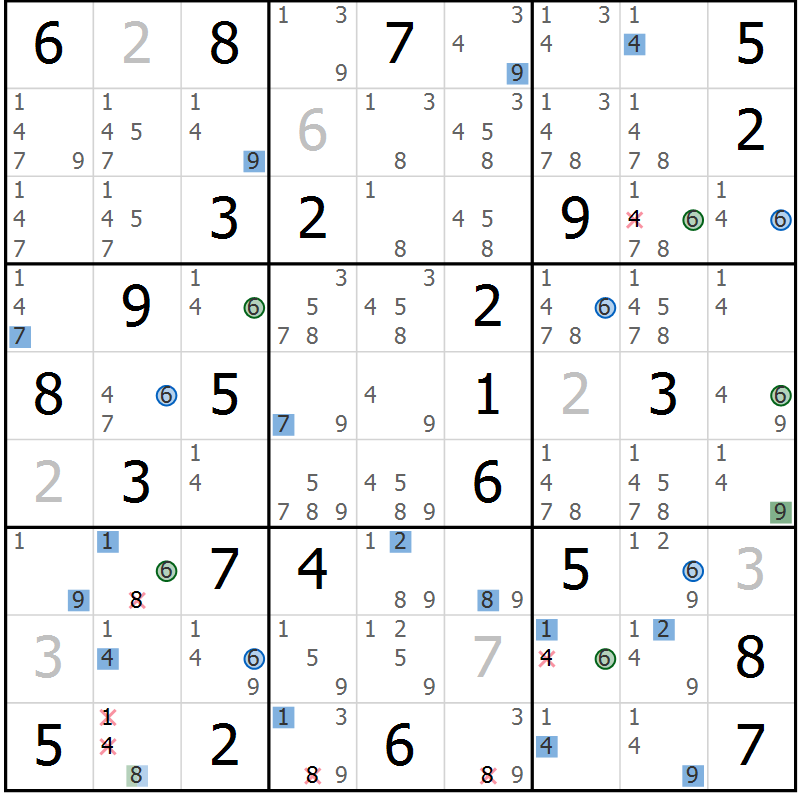Position des candidats pour la solution de la Gr 74 page 77 du magazine de sudoku Suprême n° 024