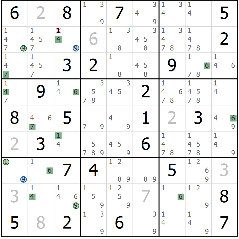 Position des candidats pour la solution de la Gr 74 page 77 du magazine de sudoku Suprême n° 024