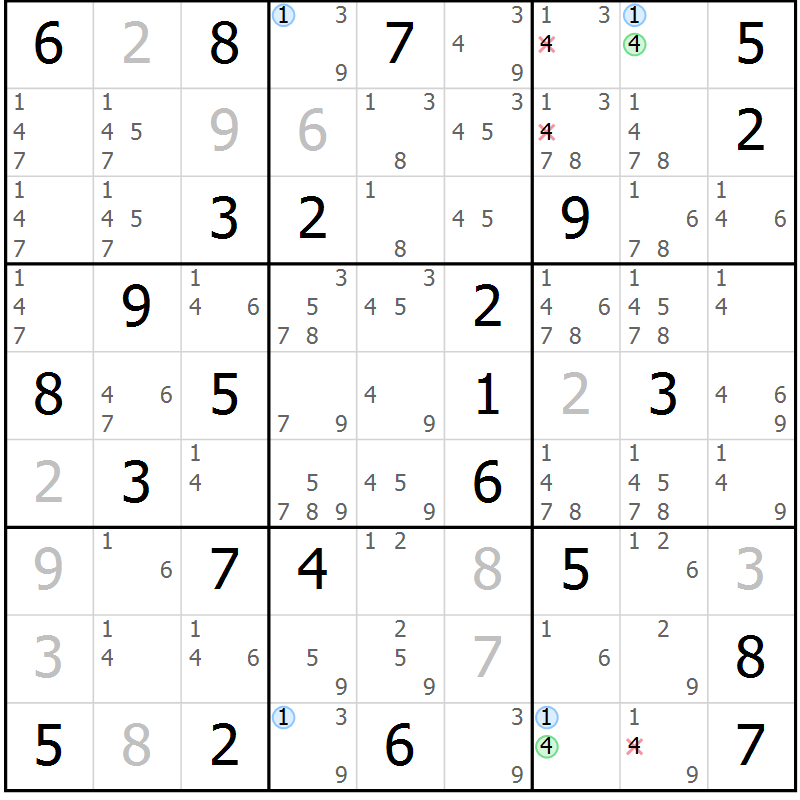 Position des candidats pour la solution de la Gr 74 page 77 du magazine de sudoku Suprême n° 024