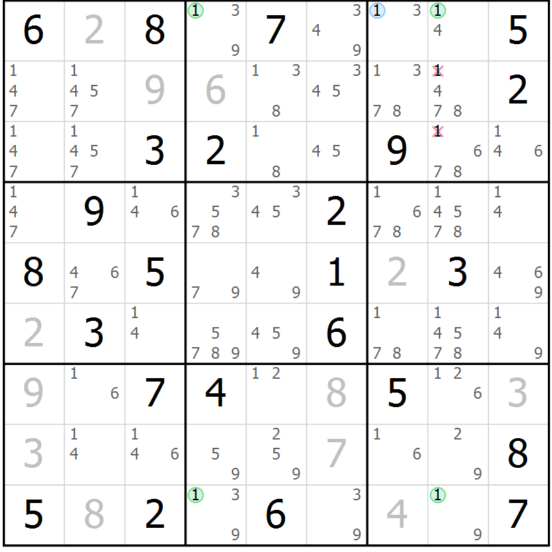 Position des candidats pour la solution de la Gr 74 page 77 du magazine de sudoku Suprême n° 024