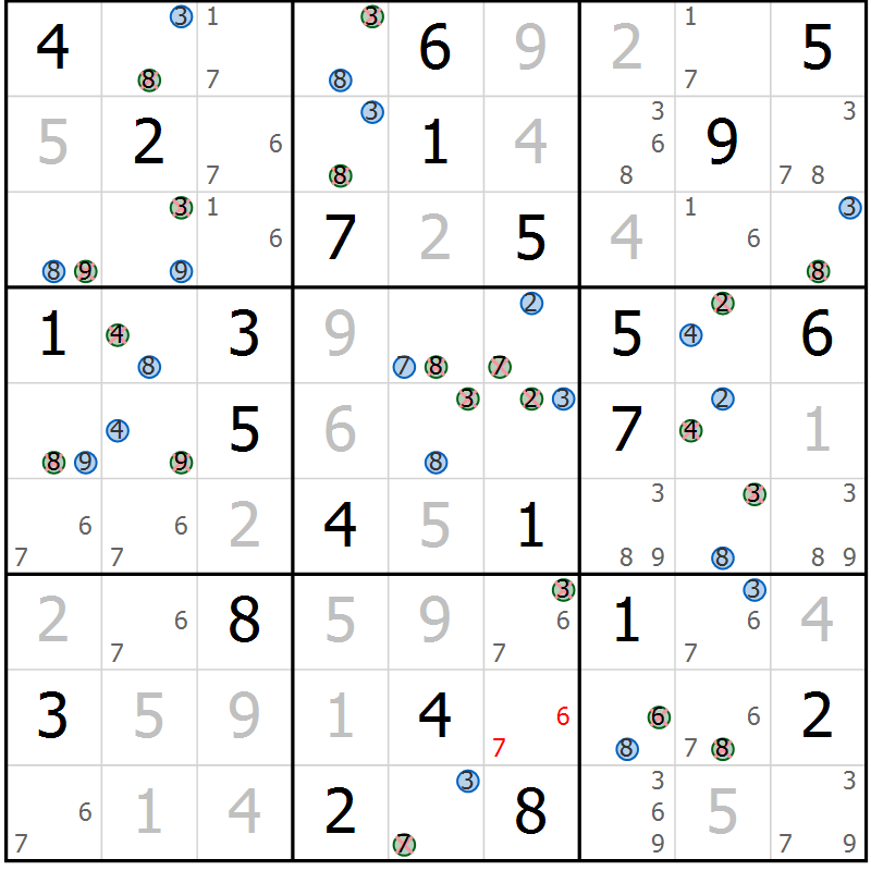 Position des candidats pour la solution de la Gr 75 page 78 du magazine de sudoku Suprême n° 024