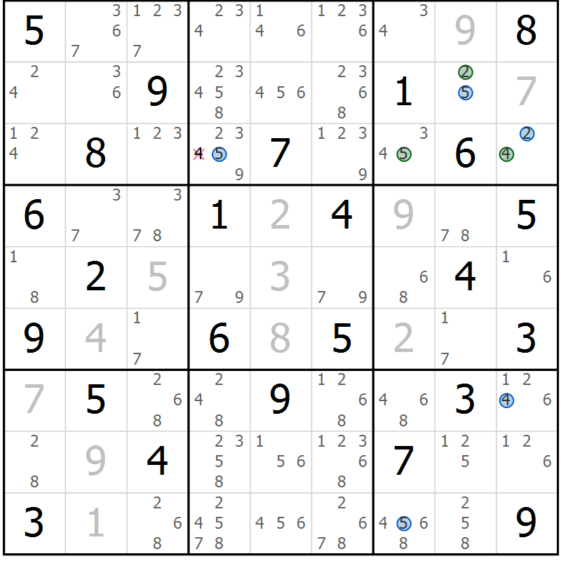 Position des candidats pour la solution de la Gr 76 page 79 du magazine de sudoku Suprême n° 024