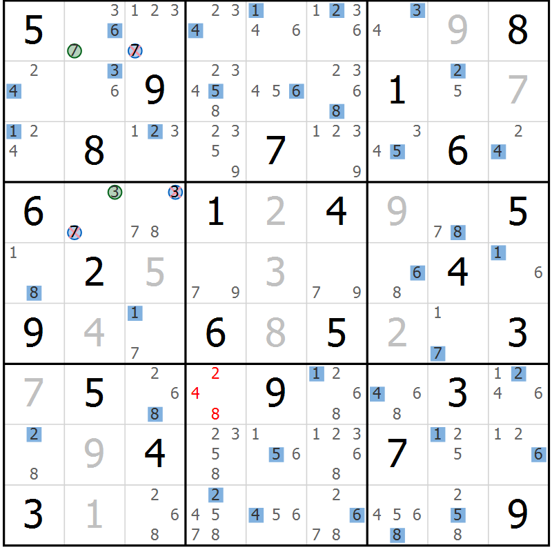 Position des candidats pour la solution de la Gr 76 page 79 du magazine de sudoku Suprême n° 024