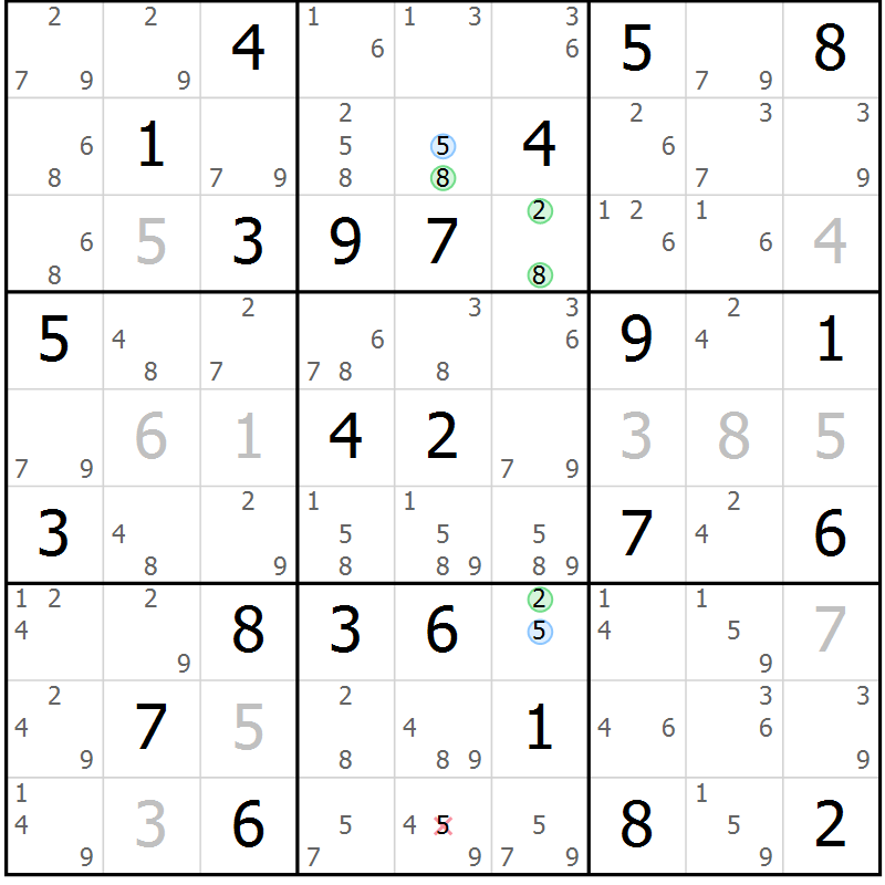 Position des candidats pour la solution de la Gr 77 page 80 du magazine de sudoku Suprême n° 024
