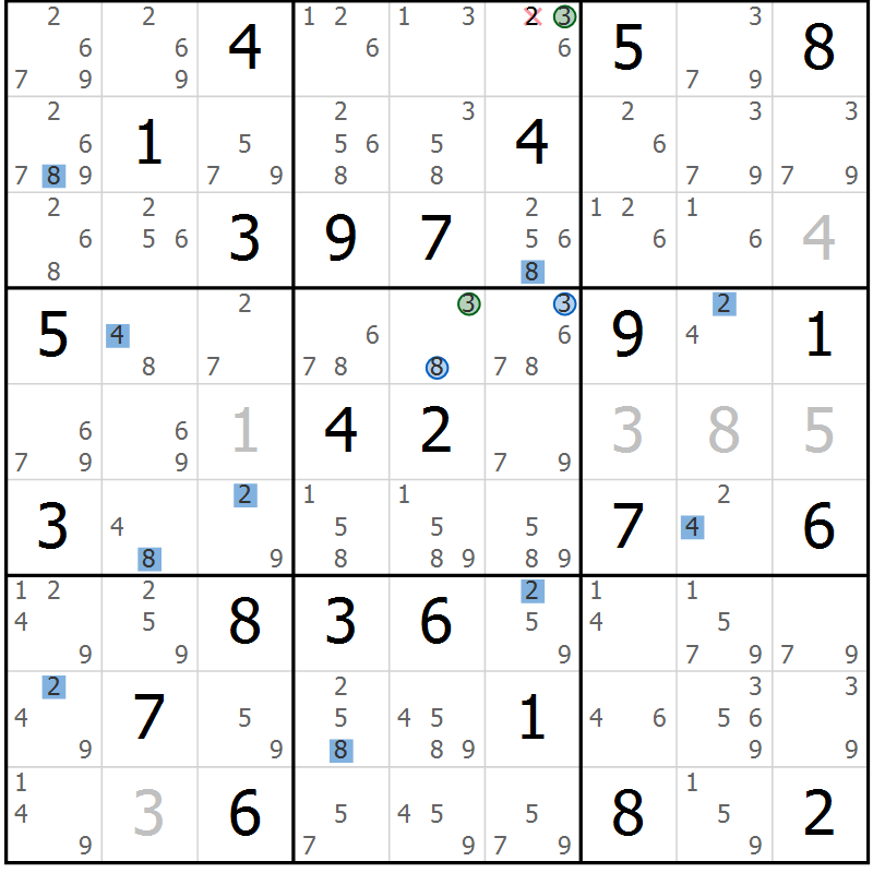 Position des candidats pour la solution de la Gr 77 page 80 du magazine de sudoku Suprême n° 024