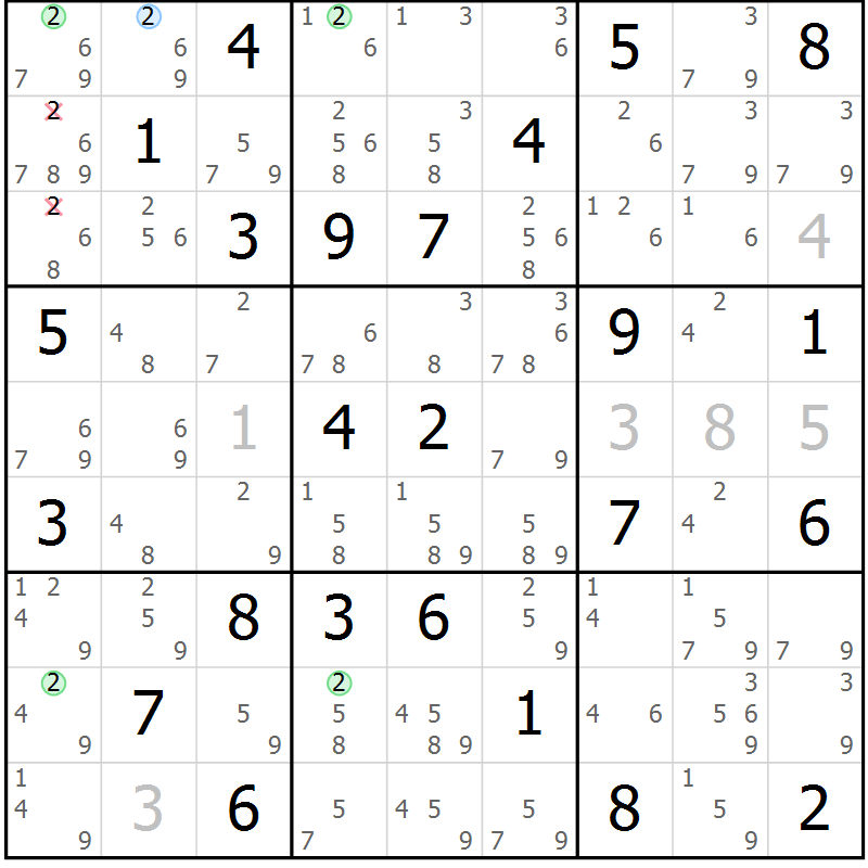 Position des candidats pour la solution de la Gr 77 page 80 du magazine de sudoku Suprême n° 024