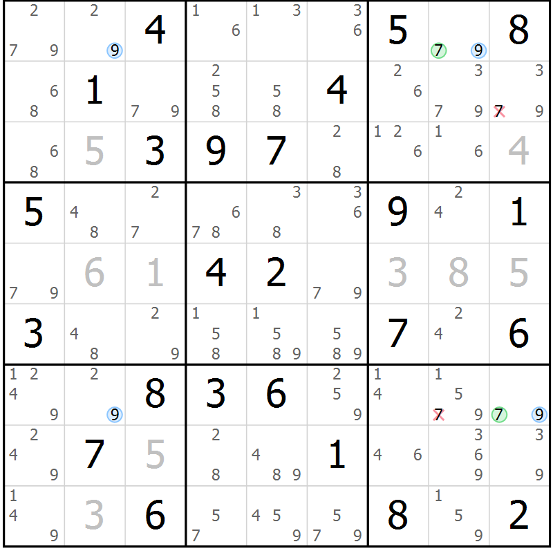 Position des candidats pour la solution de la Gr 77 page 80 du magazine de sudoku Suprême n° 024