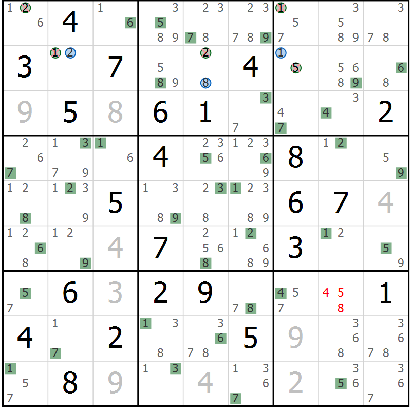 Position des candidats pour la solution de la Gr 78 page 81 du magazine de sudoku Suprême n° 024