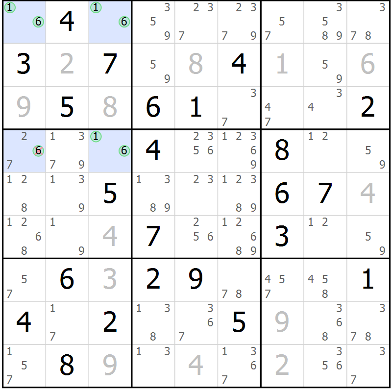 Position des candidats pour la solution de la Gr 78 page 81 du magazine de sudoku Suprême n° 024