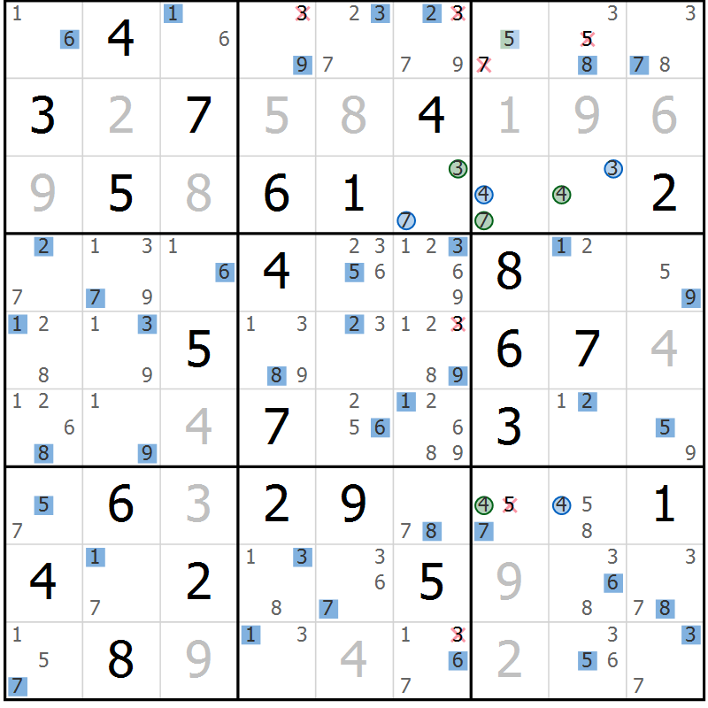 Position des candidats pour la solution de la Gr 78 page 81 du magazine de sudoku Suprême n° 024