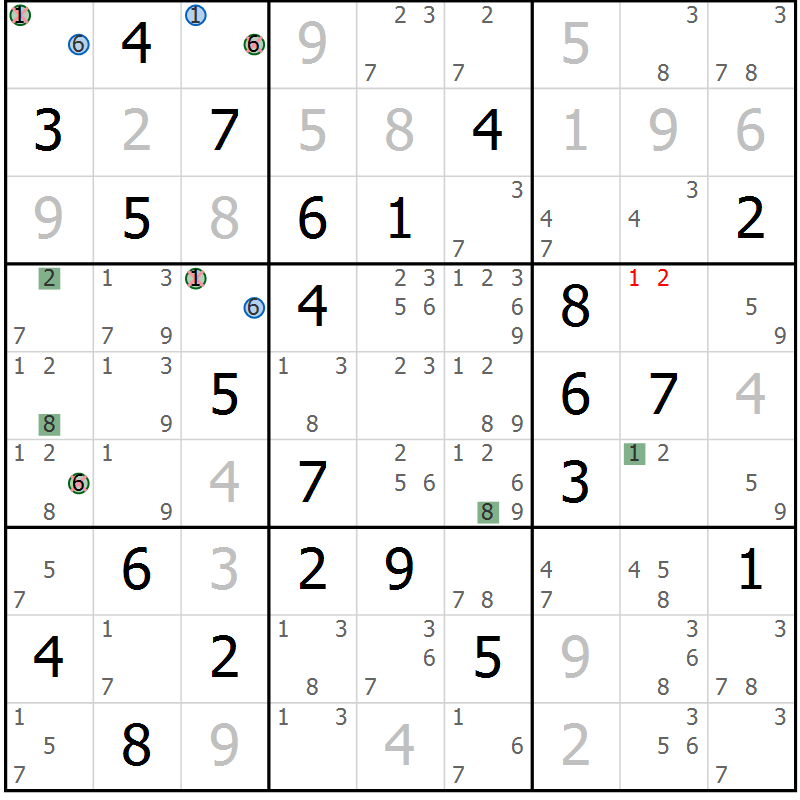 Position des candidats pour la solution de la Gr 78 page 81 du magazine de sudoku Suprême n° 024