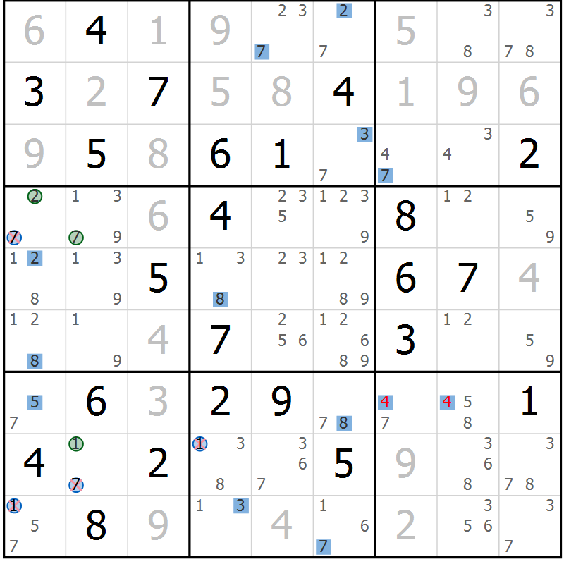 Position des candidats pour la solution de la Gr 78 page 81 du magazine de sudoku Suprême n° 024