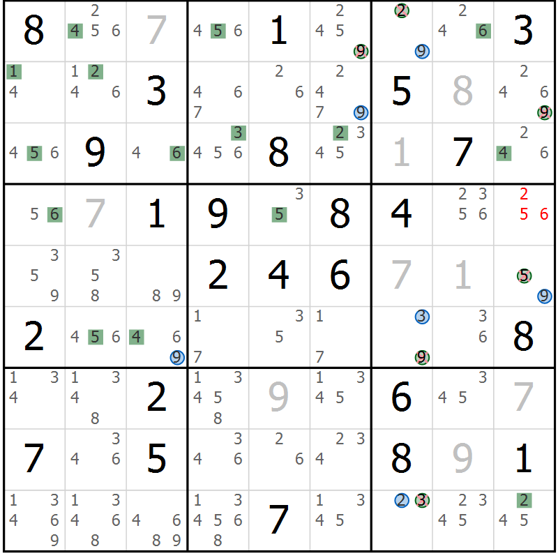 Position des candidats pour la solution de la Gr 79 page 82 du magazine de sudoku Suprême n° 024