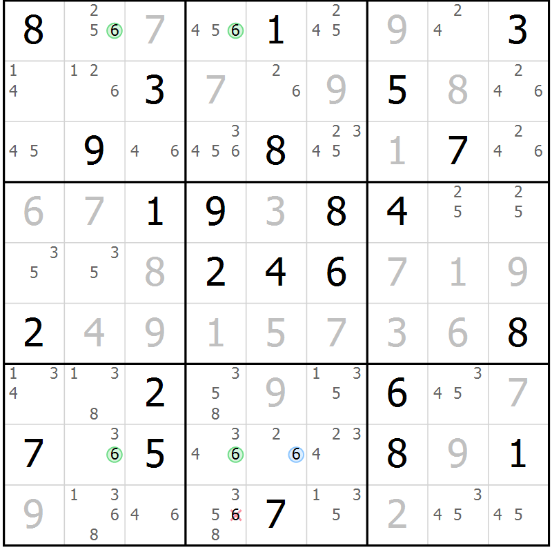 Position des candidats pour la solution de la Gr 79 page 82 du magazine de sudoku Suprême n° 024