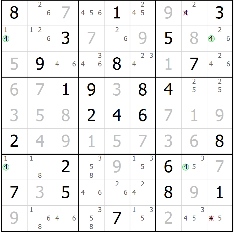Position des candidats pour la solution de la Gr 79 page 82 du magazine de sudoku Suprême n° 024
