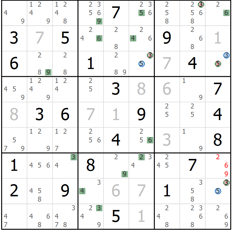 Position des candidats pour la solution de la Gr 8 page 11 du magazine de sudoku Suprême n° 024
