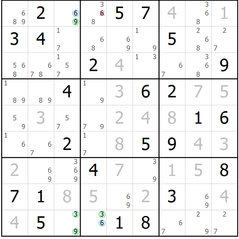 Position des candidats pour la solution de la Gr 80 page 83 du magazine de sudoku Suprême n° 024