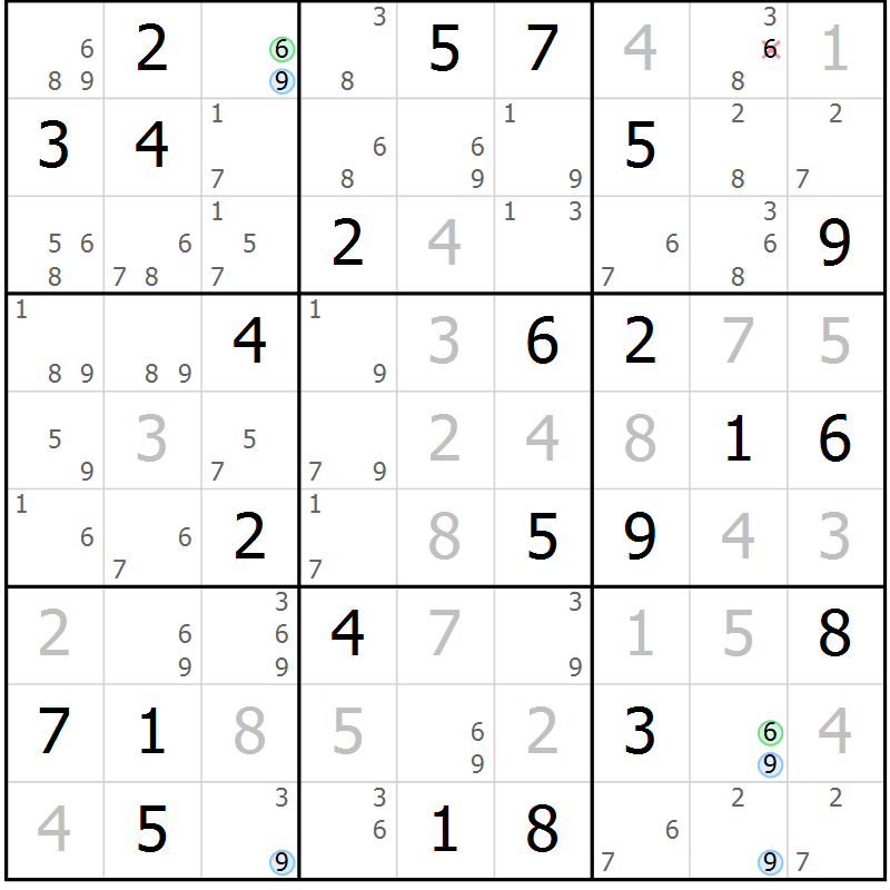 Position des candidats pour la solution de la Gr 80 page 83 du magazine de sudoku Suprême n° 024