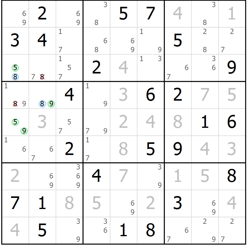 Position des candidats pour la solution de la Gr 80 page 83 du magazine de sudoku Suprême n° 024