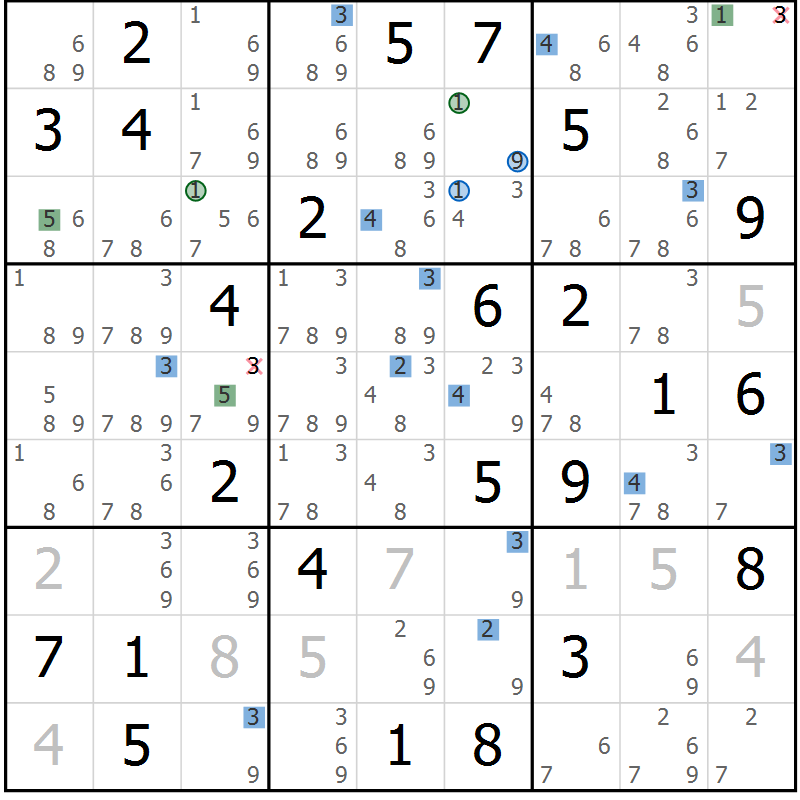 Position des candidats pour la solution de la Gr 80 page 83 du magazine de sudoku Suprême n° 024