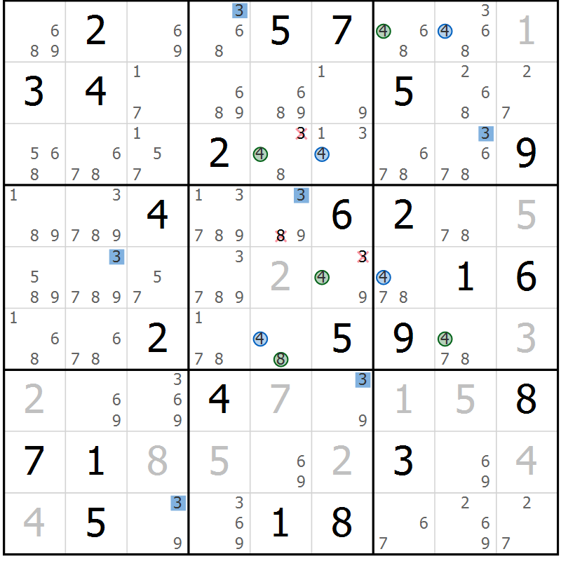 Position des candidats pour la solution de la Gr 80 page 83 du magazine de sudoku Suprême n° 024