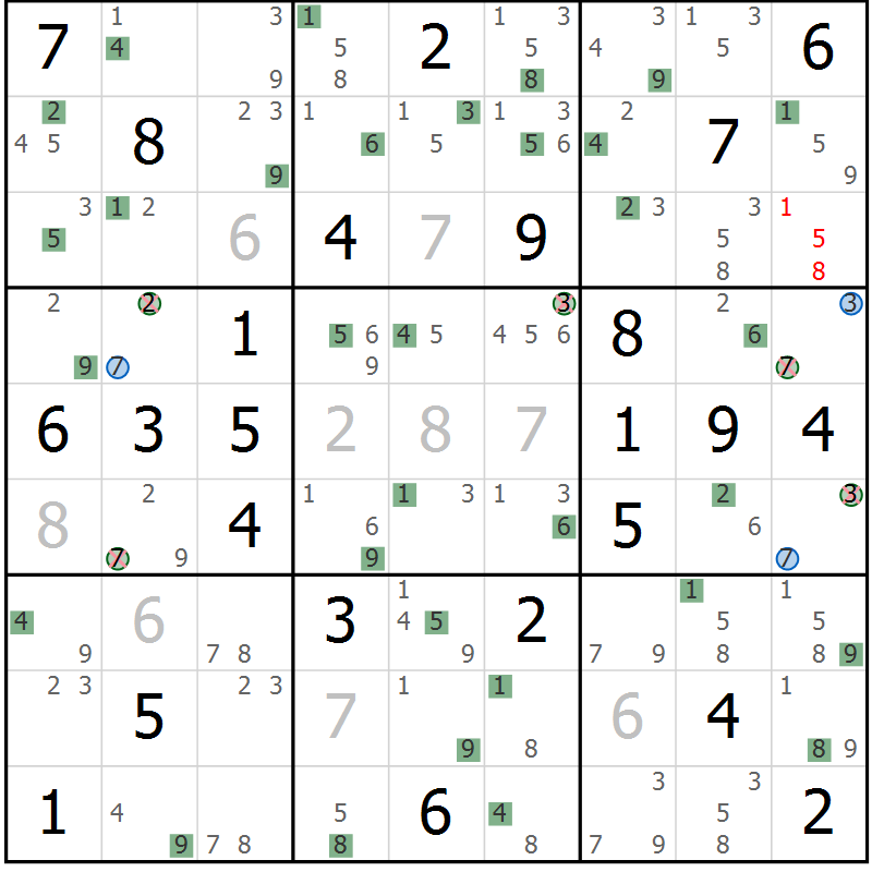 Position des candidats pour la solution de la Gr 81 page 84 du magazine de sudoku Suprême n° 024