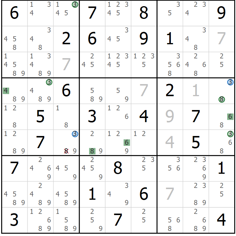 Position des candidats pour la solution de la Gr 82 page 85 du magazine de sudoku Suprême n° 024