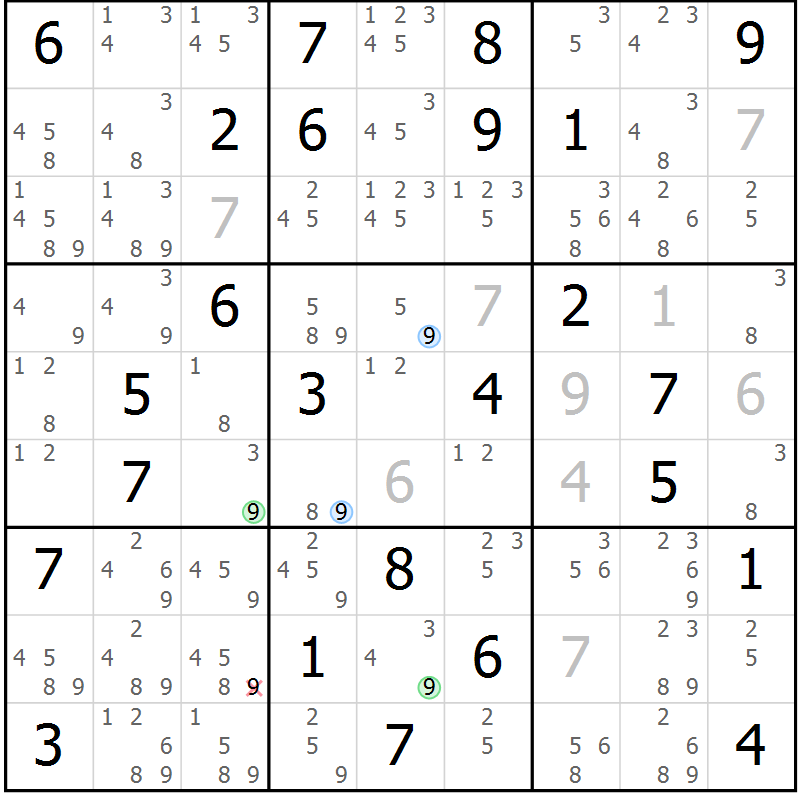 Position des candidats pour la solution de la Gr 82 page 85 du magazine de sudoku Suprême n° 024