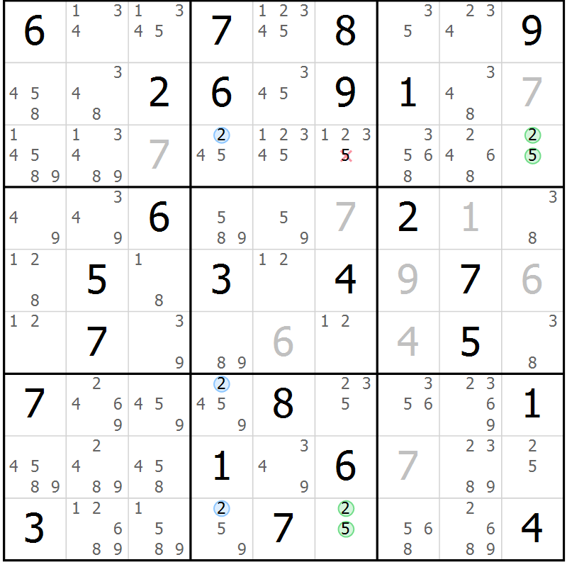 Position des candidats pour la solution de la Gr 82 page 85 du magazine de sudoku Suprême n° 024
