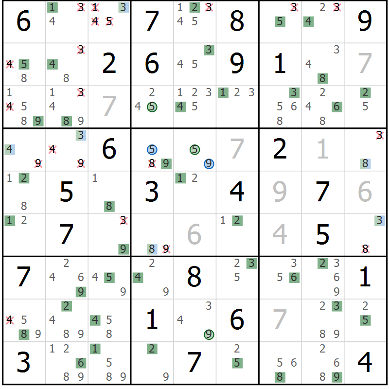 Position des candidats pour la solution de la Gr 82 page 85 du magazine de sudoku Suprême n° 024