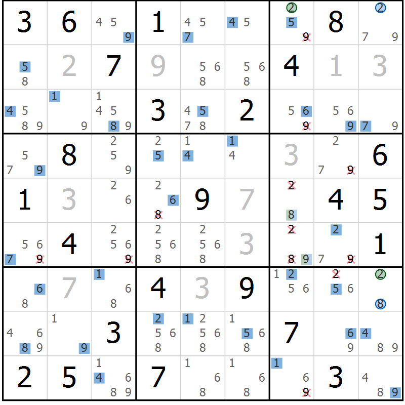 Position des candidats pour la solution de la Gr 83 page 86 du magazine de sudoku Suprême n° 024