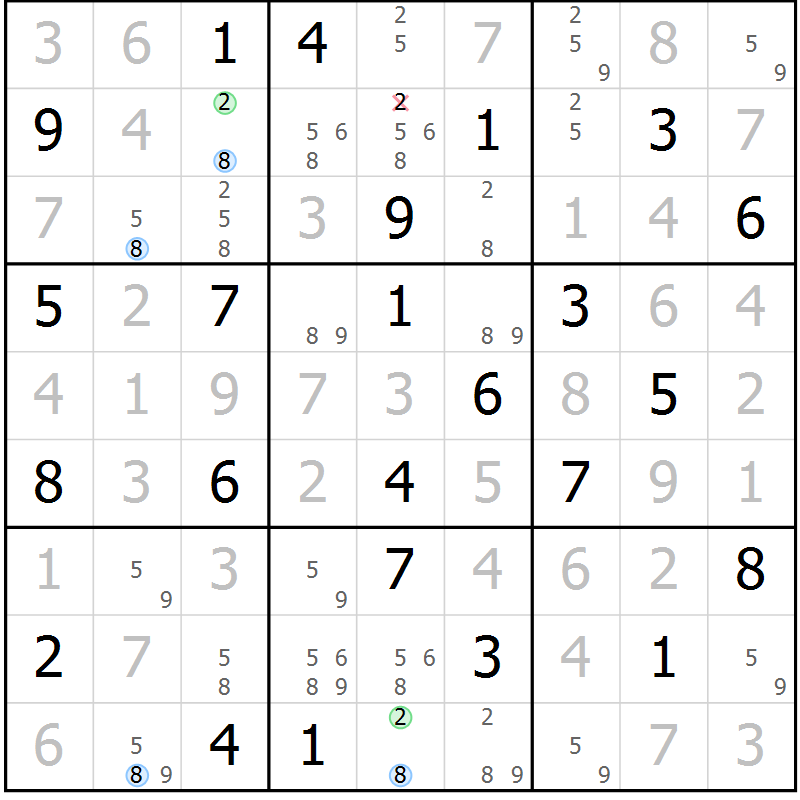 Position des candidats pour la solution de la Gr 84 page 87 du magazine de sudoku Suprême n° 024