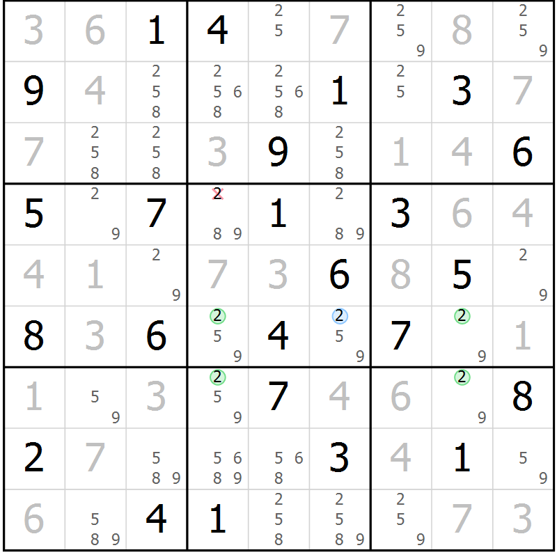 Position des candidats pour la solution de la Gr 84 page 87 du magazine de sudoku Suprême n° 024