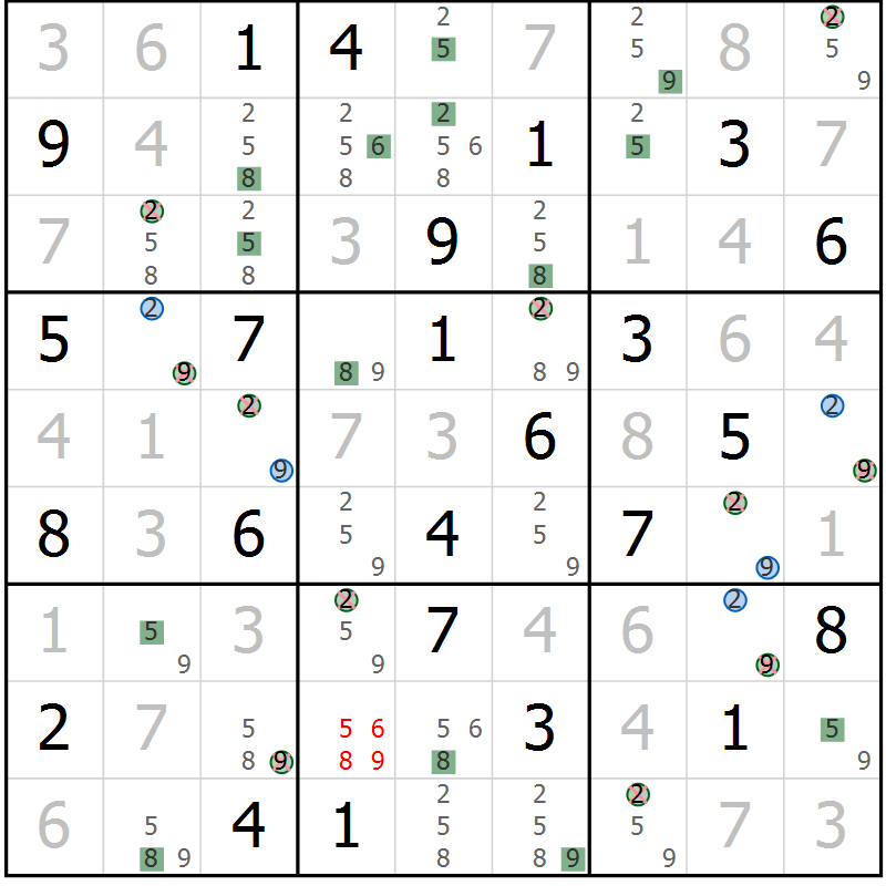 Position des candidats pour la solution de la Gr 84 page 87 du magazine de sudoku Suprême n° 024