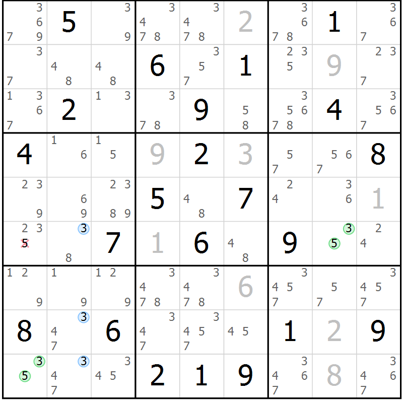Position des candidats pour la solution de la Gr 9 page 12 du magazine de sudoku Suprême n° 024