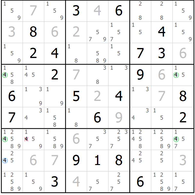 Position des candidats pour la solution de la Gr 1 page 4 du magazine de sudoku Suprême n° 027