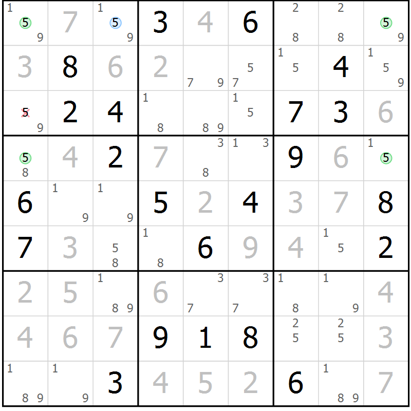 Position des candidats pour la solution de la Gr 1 page 4 du magazine de sudoku Suprême n° 027