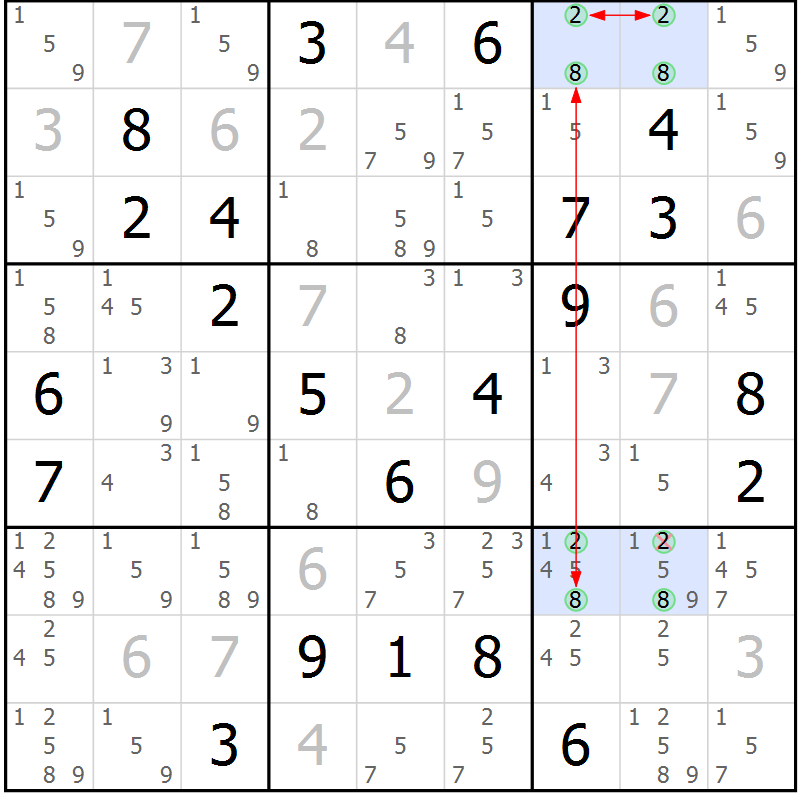 Position des candidats pour la solution de la Gr 1 page 4 du magazine de sudoku Suprême n° 027