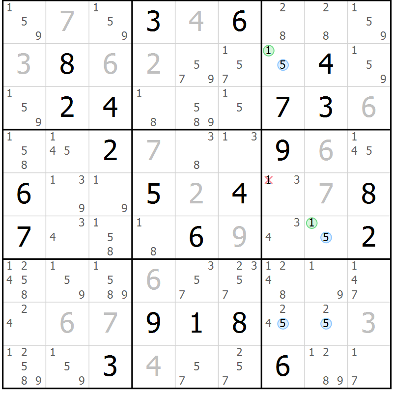 Position des candidats pour la solution de la Gr 1 page 4 du magazine de sudoku Suprême n° 027