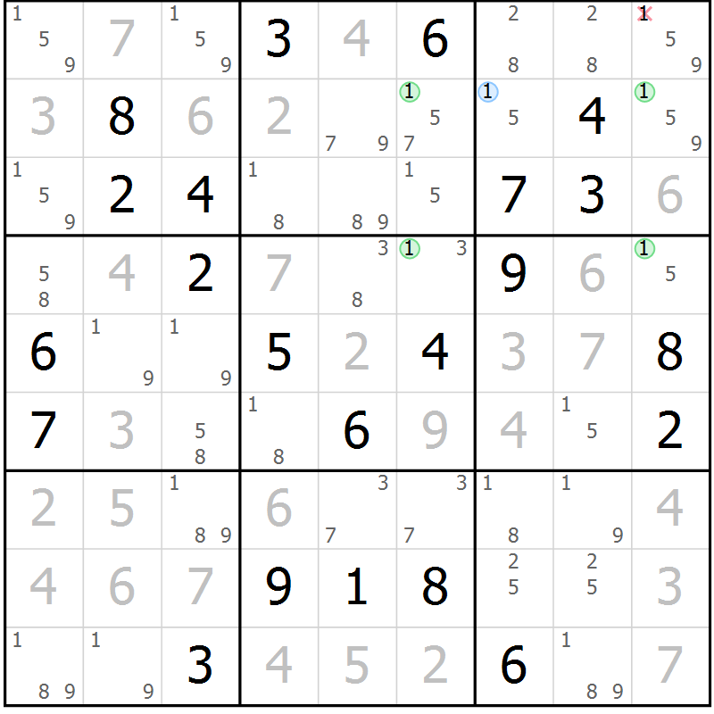 Position des candidats pour la solution de la Gr 1 page 4 du magazine de sudoku Suprême n° 027